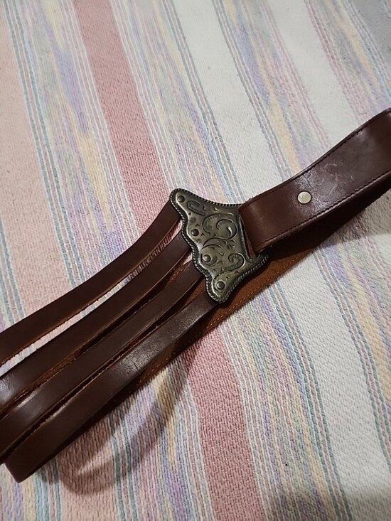 Vintage Leather Belt Etched Filigree Asymmetrical Buckle BOSTON 1987 USA Rare main image 10